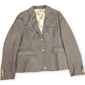 Vtg J.Crew Women's Brown Herringbone Wool Blazer Size 10